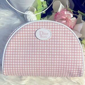 DIOR Vintage Beauty Bag Pink & White Houndstooth Pouch 🤍🎀 Rare
